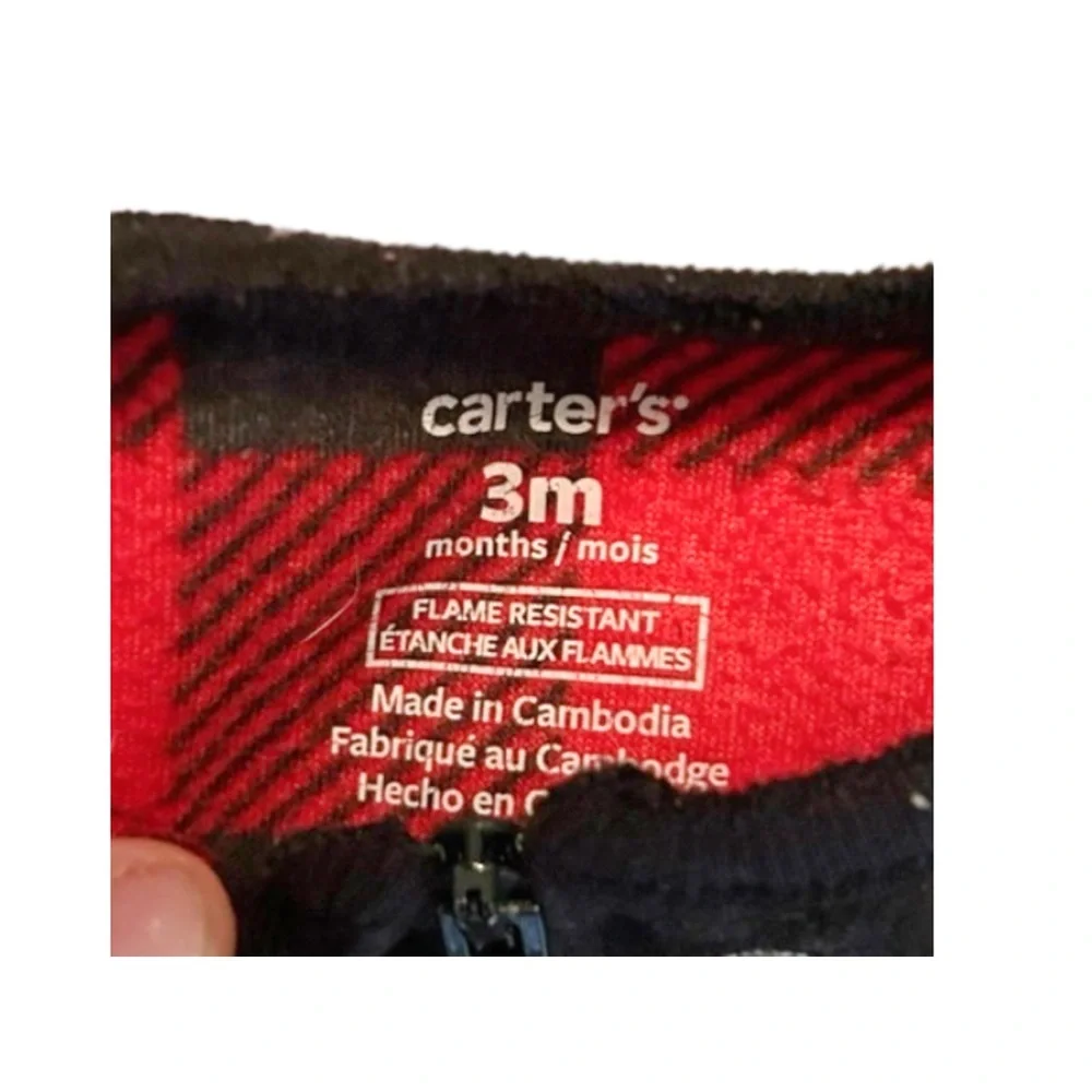 🇺🇸❄️👍GUC CARTER’S | 3 m| Baby Unisex Warm Sleeper Pyjama red plaid heart ❤️ - Picture 5 of 11